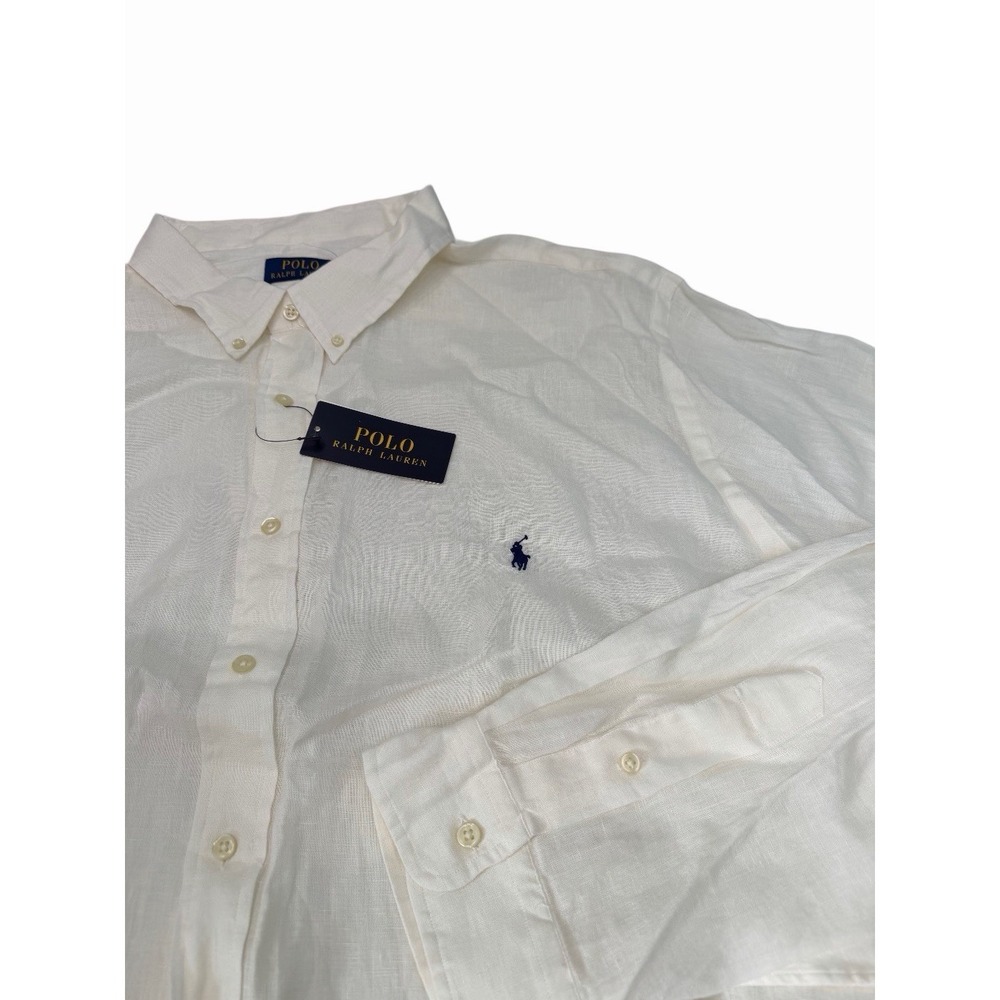 Polo Ralph Lauren Long Sleeve Classic Fit‎ Linen Shirt  4XB Cream NWT